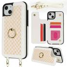 For iPhone 14 Plus / 15 Plus Double Bckle Card Slot Full Coverage Phone Case with Cross-body Strap(White) - 1