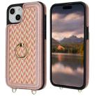 For iPhone 14 Plus / 15 Plus Double Bckle Card Slot Full Coverage Phone Case with Cross-body Strap(Rose Gold) - 2