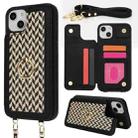 For iPhone 15 Double Bckle Card Slot Full Coverage Phone Case with Cross-body Strap(Black) - 1