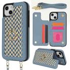 For iPhone 15 Double Bckle Card Slot Full Coverage Phone Case with Cross-body Strap(Blue) - 1