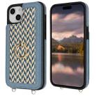 For iPhone 15 Double Bckle Card Slot Full Coverage Phone Case with Cross-body Strap(Blue) - 2