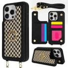 For iPhone 14 Pro Double Bckle Card Slot Full Coverage Phone Case with Cross-body Strap(Black) - 1