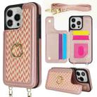 For iPhone 14 Pro Double Bckle Card Slot Full Coverage Phone Case with Cross-body Strap(Rose Gold) - 1