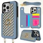 For iPhone 14 Pro Double Bckle Card Slot Full Coverage Phone Case with Cross-body Strap(Blue) - 1