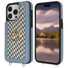 For iPhone 14 Pro Double Bckle Card Slot Full Coverage Phone Case with Cross-body Strap(Blue) - 2