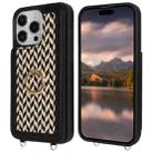 For iPhone 13 Pro Max Double Bckle Card Slot Full Coverage Phone Case with Cross-body Strap(Black) - 2