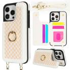 For iPhone 13 Pro Max Double Bckle Card Slot Full Coverage Phone Case with Cross-body Strap(White) - 1