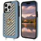 For iPhone 13 Pro Max Double Bckle Card Slot Full Coverage Phone Case with Cross-body Strap(Blue) - 2