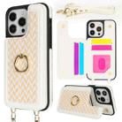 For iPhone 13 Pro Double Bckle Card Slot Full Coverage Phone Case with Cross-body Strap(White) - 1