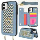 For iPhone 12 Double Bckle Card Slot Full Coverage Phone Case with Cross-body Strap(Blue) - 1