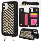 For iPhone 11 Double Bckle Card Slot Full Coverage Phone Case with Cross-body Strap(Black) - 1