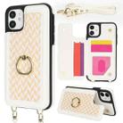 For iPhone 11 Double Bckle Card Slot Full Coverage Phone Case with Cross-body Strap(White) - 1