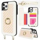 For iPhone 11 Pro Double Bckle Card Slot Full Coverage Phone Case with Cross-body Strap(White) - 1