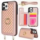 For iPhone 11 Pro Double Bckle Card Slot Full Coverage Phone Case with Cross-body Strap(Rose Gold) - 1