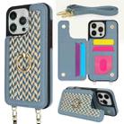 For iPhone 16 Pro Max Double Bckle Card Slot Full Coverage Phone Case with Cross-body Strap(Blue) - 1