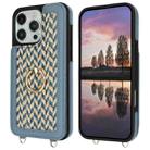 For iPhone 16 Pro Max Double Bckle Card Slot Full Coverage Phone Case with Cross-body Strap(Blue) - 2