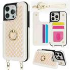 For iPhone 16 Pro Double Bckle Card Slot Full Coverage Phone Case with Cross-body Strap(White) - 1