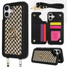 For iPhone 16 Plus Double Bckle Card Slot Full Coverage Phone Case with Cross-body Strap(Black) - 1