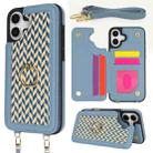 For iPhone 16 Plus Double Bckle Card Slot Full Coverage Phone Case with Cross-body Strap(Blue) - 1