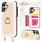 For iPhone 16 Double Bckle Card Slot Full Coverage Phone Case with Cross-body Strap(White) - 1