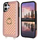For iPhone 16 Double Bckle Card Slot Full Coverage Phone Case with Cross-body Strap(Rose Gold) - 2