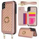 For iPhone X / XS Double Bckle Card Slot Full Coverage Phone Case with Cross-body Strap(Rose Gold) - 1