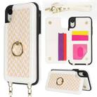 For iPhone XR Double Bckle Card Slot Full Coverage Phone Case with Cross-body Strap(White) - 1