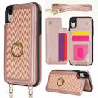 For iPhone XR Double Bckle Card Slot Full Coverage Phone Case with Cross-body Strap(Rose Gold) - 1