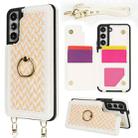 For Samsung Galaxy S22 5G Double Bckle Card Slot Full Coverage Phone Case with Cross-body Strap(White) - 1