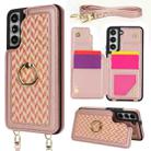 For Samsung Galaxy S22 5G Double Bckle Card Slot Full Coverage Phone Case with Cross-body Strap(Rose Gold) - 1