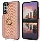 For Samsung Galaxy S22 5G Double Bckle Card Slot Full Coverage Phone Case with Cross-body Strap(Rose Gold) - 2