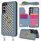 For Samsung Galaxy S22 5G Double Bckle Card Slot Full Coverage Phone Case with Cross-body Strap(Blue) - 1