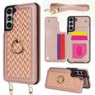 For Samsung Galaxy S22+ 5G Double Bckle Card Slot Full Coverage Phone Case with Cross-body Strap(Rose Gold) - 1