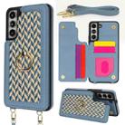 For Samsung Galaxy S22+ 5G Double Bckle Card Slot Full Coverage Phone Case with Cross-body Strap(Blue) - 1