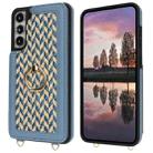 For Samsung Galaxy S22+ 5G Double Bckle Card Slot Full Coverage Phone Case with Cross-body Strap(Blue) - 2