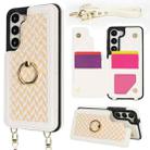 For Samsung Galaxy S23 5G Double Bckle Card Slot Full Coverage Phone Case with Cross-body Strap(White) - 1