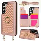 For Samsung Galaxy S23 5G Double Bckle Card Slot Full Coverage Phone Case with Cross-body Strap(Rose Gold) - 1