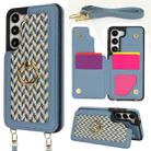 For Samsung Galaxy S23 5G Double Bckle Card Slot Full Coverage Phone Case with Cross-body Strap(Blue) - 1