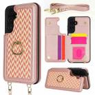 For Samsung Galaxy S23 FE 5G Double Bckle Card Slot Full Coverage Phone Case with Cross-body Strap(Rose Gold) - 1
