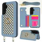 For Samsung Galaxy S23 FE 5G Double Bckle Card Slot Full Coverage Phone Case with Cross-body Strap(Blue) - 1