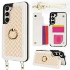For Samsung Galaxy S23+ 5G Double Bckle Card Slot Full Coverage Phone Case with Cross-body Strap(White) - 1