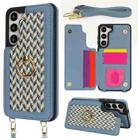 For Samsung Galaxy S23+ 5G Double Bckle Card Slot Full Coverage Phone Case with Cross-body Strap(Blue) - 1