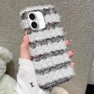 For iPhone 16 Plus Striped Fabric Plush TPU Phone Case(Black) - 1