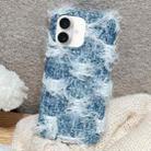 For iPhone 16 Plus Striped Fabric Plush TPU Phone Case(Blue) - 1