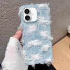 For iPhone 16 Plus Striped Fabric Plush TPU Phone Case(Light Blue) - 1