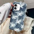 For iPhone 16 Plus Striped Fabric Plush TPU Phone Case(Dark Blue) - 1