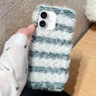 For iPhone 16 Striped Fabric Plush TPU Phone Case(Green) - 1