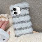 For iPhone 16 Striped Fabric Plush TPU Phone Case(Grey) - 1