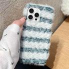 For iPhone 15 Pro Max Striped Fabric Plush TPU Phone Case(Green) - 1