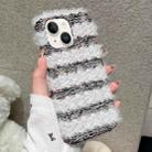 For iPhone 15 Plus Striped Fabric Plush TPU Phone Case(Black) - 1